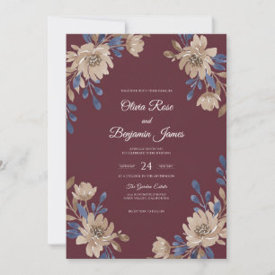 Convite Casamento Flor Silvestre Vinho Rico Periwinkle