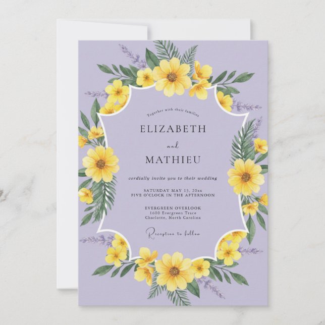 Convite Casamento Flor Silvestre Violeta Âmbar (Frente)