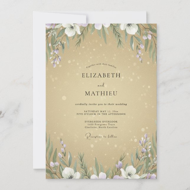 Convite Casamento Flor Silvestre Violeta Champagne (Frente)