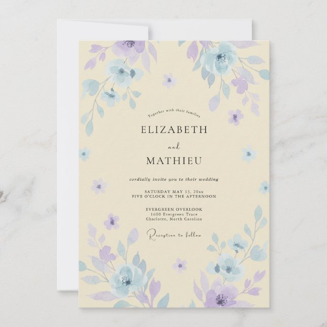 Convite Casamento Flor Silvestre Violeta Creme (Frente)
