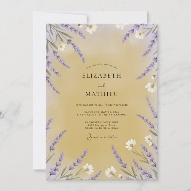 Convite Casamento Flor Silvestre Violeta Mel (Frente)