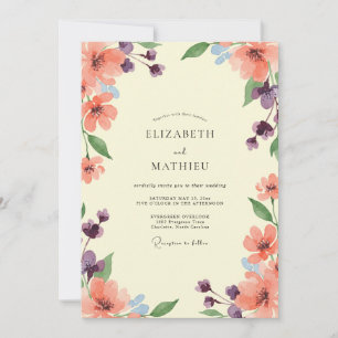 Convite Casamento Flor Silvestre Violeta Pêssego Rosado