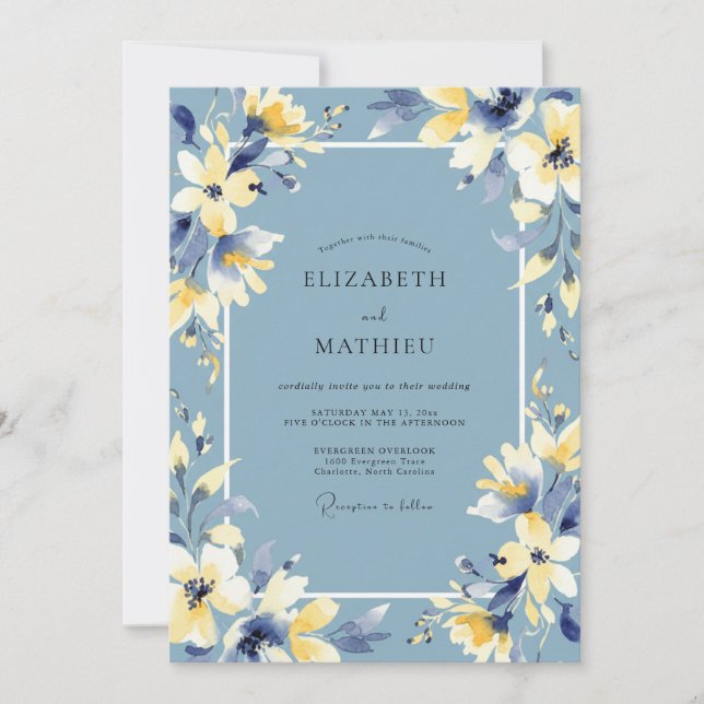 Convite Casamento Flor Slate Golden (Frente)