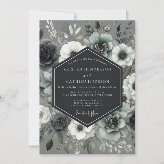 Convite Casamento Flor Slate Moonlit (Frente)