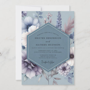 Convite Casamento Flora Azul Aço Sombrio