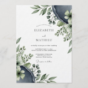 Convite Casamento Flora Etéreo Azul Ardósia