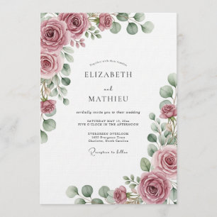 Convite Casamento Flora Etéreo Rosa Empoeirado