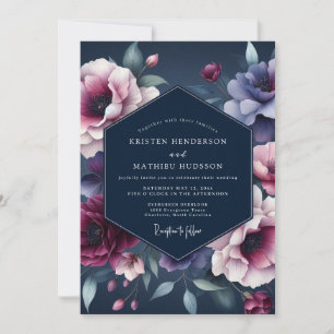 Convite Casamento Flora Meia-Noite Índigo