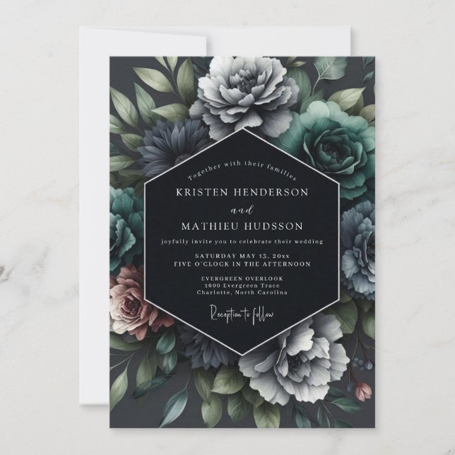 Convite Casamento Flora Opulenta de Ardósia (Frente)