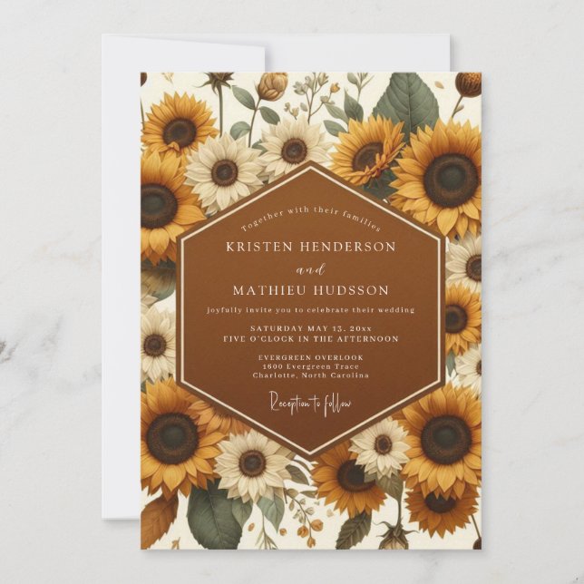 Convite Casamento Flora Outonal Goldenrod (Frente)