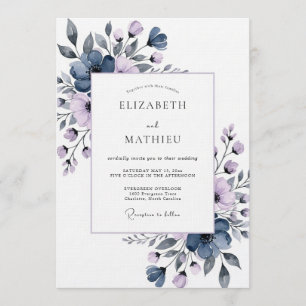 Convite Casamento Flora Pintado em Azul Ardósia