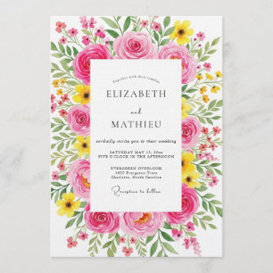 Convite Casamento Flora Pintura Fuchsia