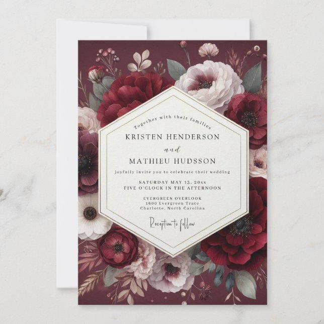 Convite Casamento Flora Rembrandt Borgonha (Frente)