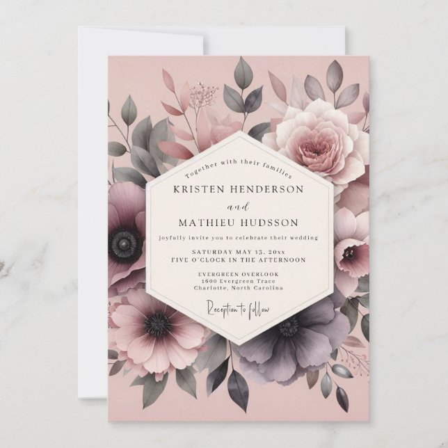 Convite Casamento Flora Romântica Malva (Frente)
