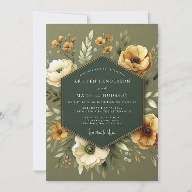 Convite Casamento Flora Sage Goldenrod (Frente)