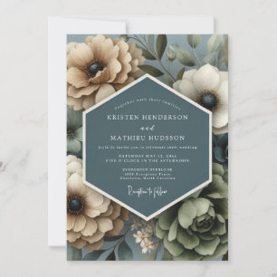 Convite Casamento Flora Silenciada Bege Ardósia
