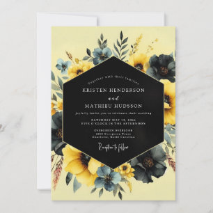 Convite Casamento Flora Sombrio Ardósia Açafrão