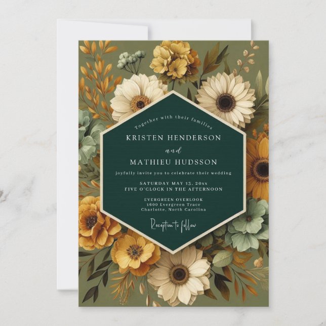 Convite Casamento Flora Vintage Esmeralda (Frente)