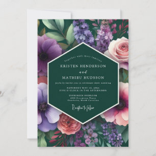 Convite Casamento Flora Violeta Esmeralda Vibrante