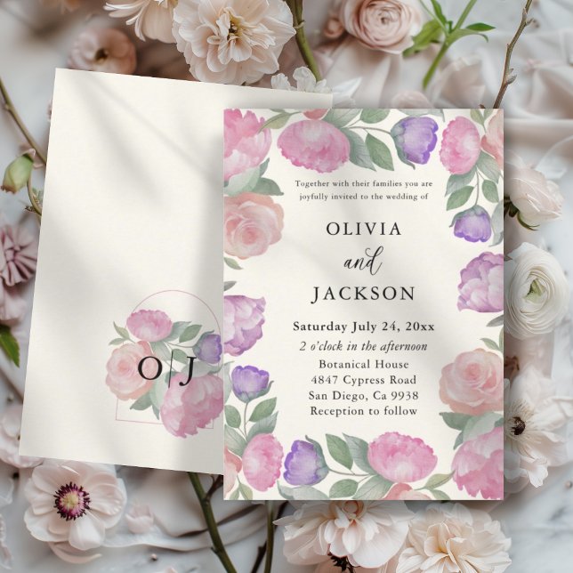 Convite Casamento Florais Aquarela Pastel Boho (Criador carregado)