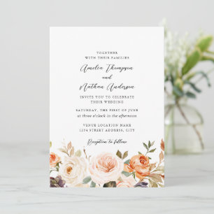 Convite Casamento Florais Botânicos de Laranja Queimada Rú