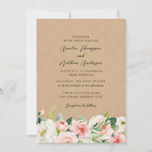 Convite Casamento Florais Botânicos Rosa Rústico País