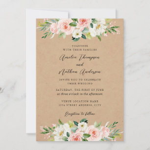 Convite Casamento Florais Botânicos Rosa Rústico País