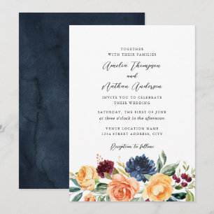 Convite Casamento Florais Botânicos Rústicos Aquarela