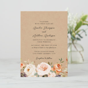 Convite Casamento Florais Botânicos Rústicos Laranja Queim