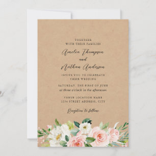 Convite Casamento Florais Botânicos Rústicos País Rosa