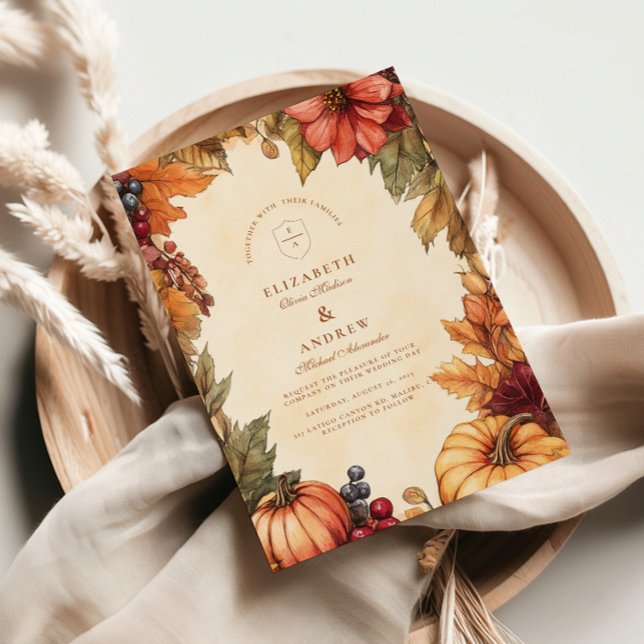 Convite Casamento Florais de Abóbora e Especiarias (Criador carregado)