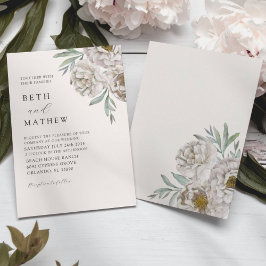 Convite Casamento Florais de Marfim e Branco Elegante