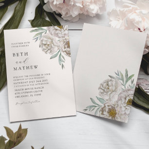 Convite Casamento Florais de Marfim e Branco Elegante
