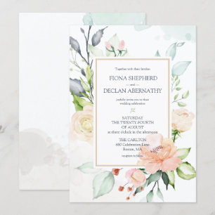 Convite Casamento Florais Românticos de Aquarela de Solstí