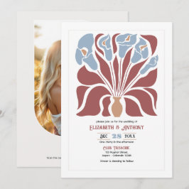 Convite Casamento Floral Abstrato Boho Rosewood & Névoa