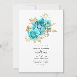 Convite Casamento Floral Água e Dourado
