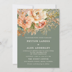 Convite Casamento Floral Aguarela em Verde Sálvia com Tons