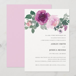 Convite Casamento Floral Aguarela Rosa Magenta Marfim Rosa