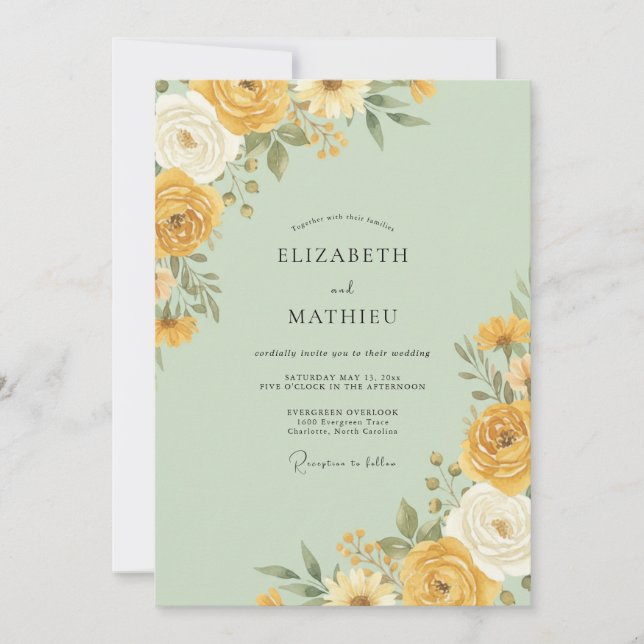 Convite Casamento Floral Amarelo (Frente)