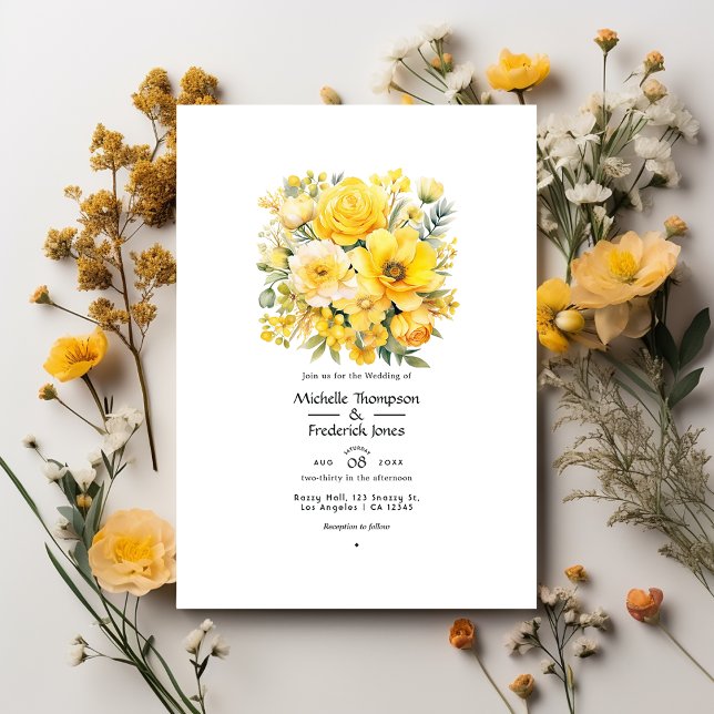 Convite Casamento Floral Amarelo (Criador carregado)