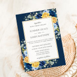 Convite Casamento Floral Amarelo-Amarelo-Marinho-Real Chic<br><div class="desc">Este convite de casamento encantador apresenta cor d'água azul real, azul empoeirado, floral amarelo, folhagem verde eucalipto e fundo azul marinho profundo. Personalize-o com seus detalhes de forma fácil e rápida, basta pressionar o botão personalizar para reorganizar e formatar o estilo e a colocação do texto. c) O Feliz Cat...</div>