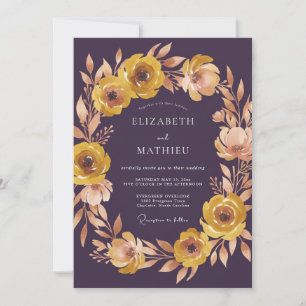 Convite Casamento Floral Amarelo Ameixa