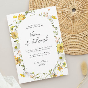 Convite Casamento Floral Amarelo Aquarela Boho Rústico