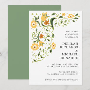 Convite Casamento Floral Amarelo Artístico
