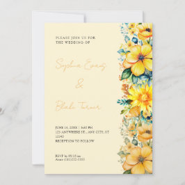 Convite Casamento Floral Amarelo Boêmio