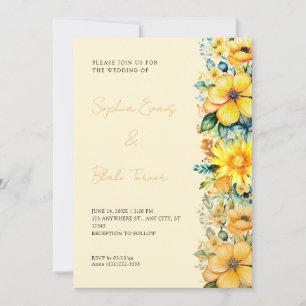 Convite Casamento Floral Amarelo Boêmio