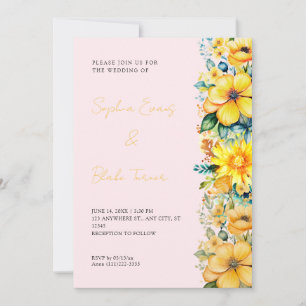 Convite Casamento Floral Amarelo Boêmio Rosa
