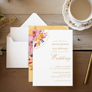 Convite Casamento Floral Amarelo Boho Watercolor