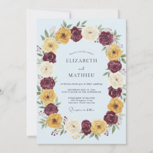 Convite Casamento Floral Amarelo Borgonha