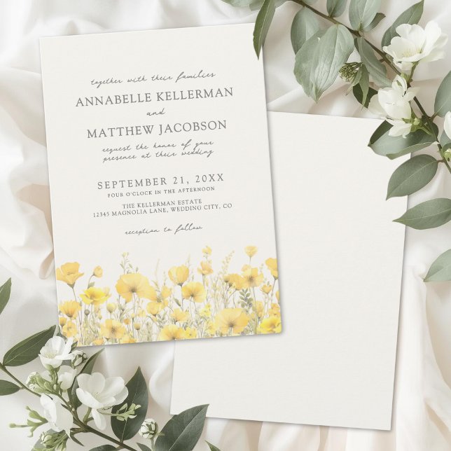 Convite Casamento Floral Amarelo de Flores Silvestres (Wildflower Yellow Floral Wedding Invitation)